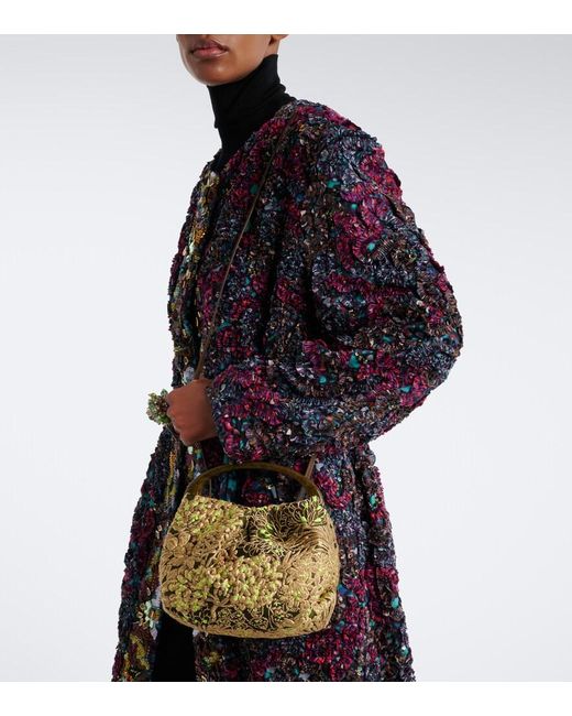 Dries Van Noten Metallic Small Floral Jacquard Top-Handle Bag