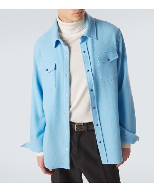 God's True Cashmere Blue Lagoon Cashmere Shirt With Lapis Lazuli for men