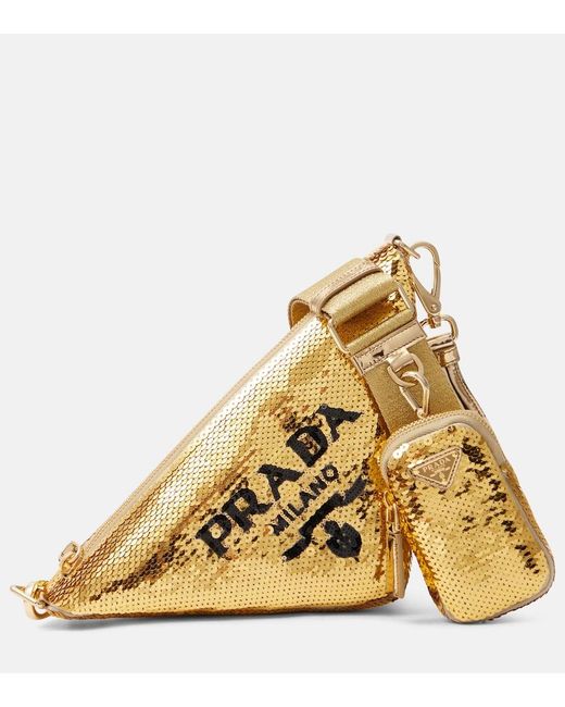 Sac Triangle A Sequins Prada en coloris Metallic