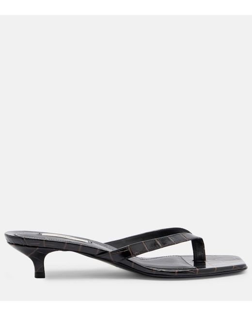Totême  Gray Croc-Effect Leather Thong Sandals