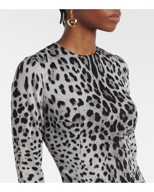 Dolce & Gabbana Leopard-Print Silk-Blend Midi Dress in White
