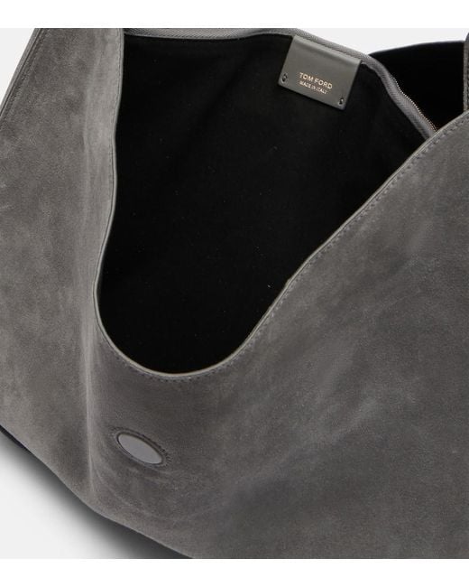 Tom Ford Gray Tara Large Suede Crossbody Bag