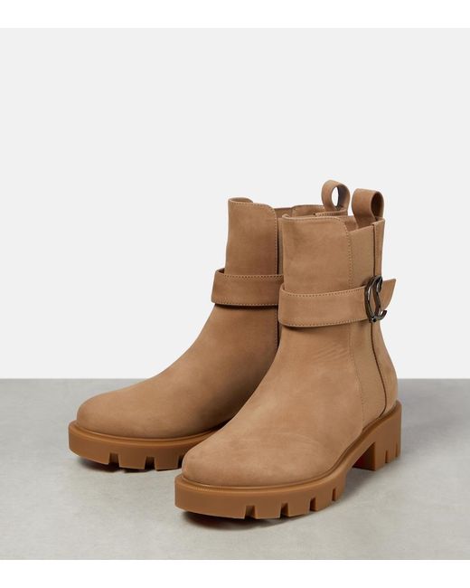 Christian Louboutin Brown Cl Chelsea Suede Ankle Boots