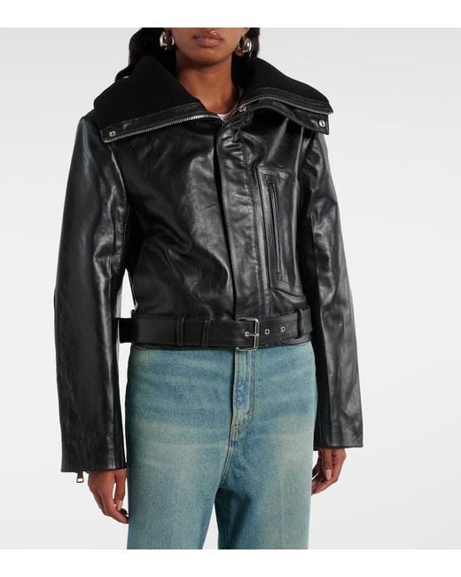 Victoria Beckham Black Cropped-Bikerjacke Aus Leder