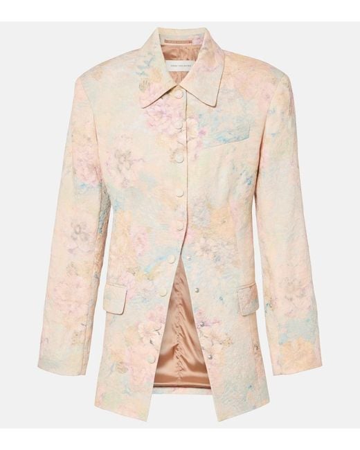 Blazer En Jacquard De Lin Melange A Fleurs Dries Van Noten en coloris Natural
