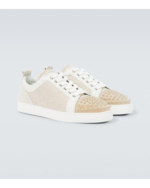 Christian Louboutin White Louis Junior Spikes Canvas Sneakers for men