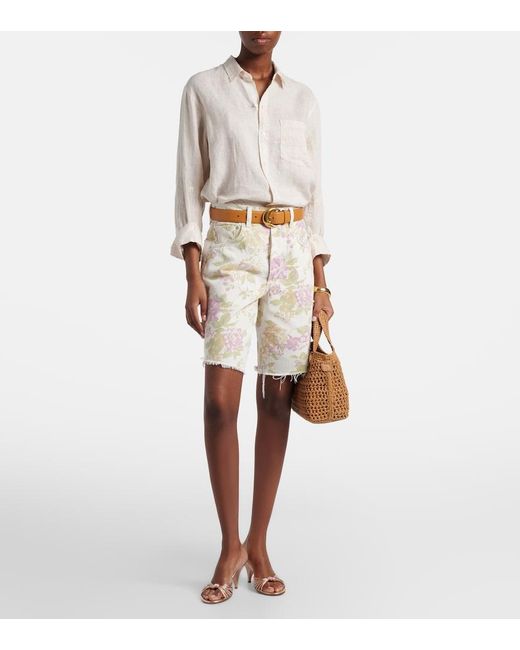 Citizens of Humanity White Ayla Floral Denim Bermuda Shorts