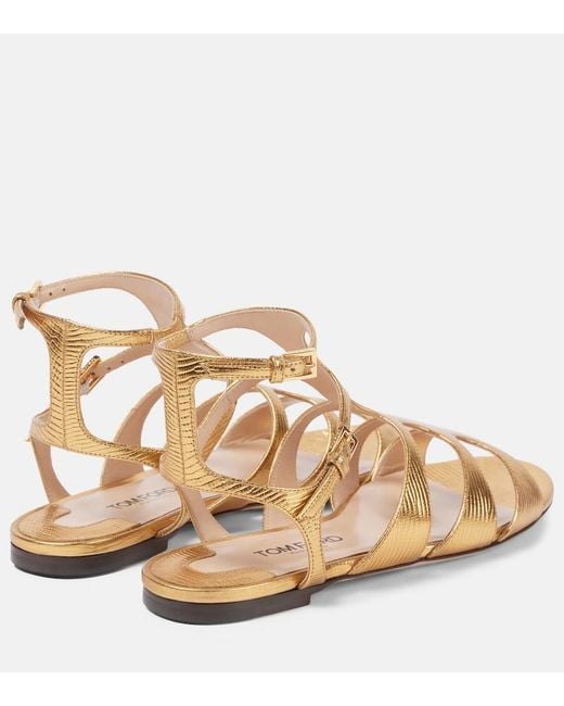 Tom Ford Metallic Paradis Leather Sandals