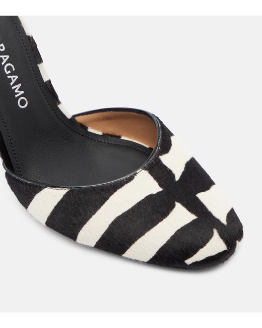 Ferragamo Metallic Zebra-Print Calf Hair Pumps