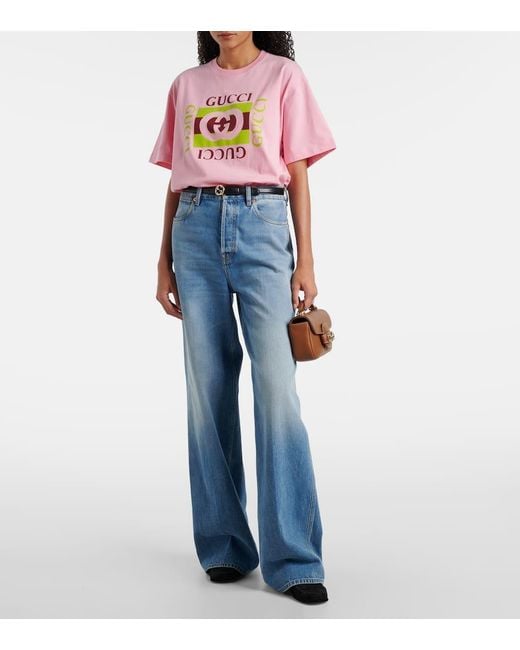 Gucci Pink Oversized-T-Shirt Aus Baumwoll-Jersey Mit Print
