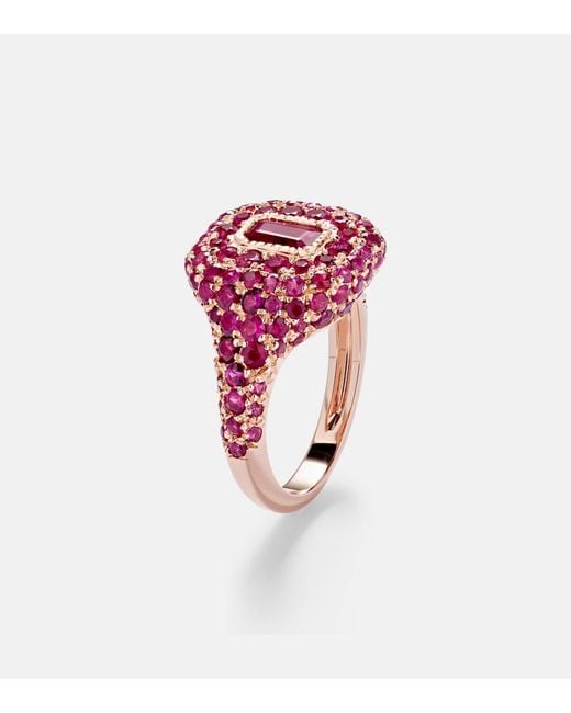 SHAY 18Kt Rose Pinky Ring With Rubies
