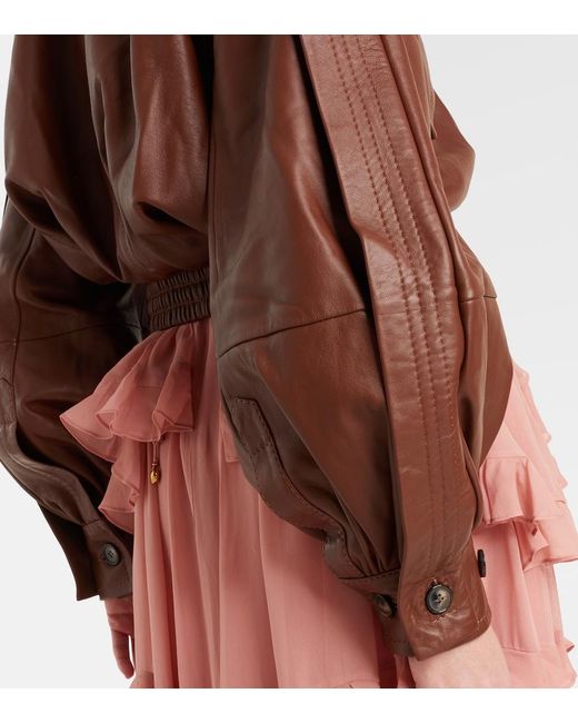 Zimmermann Brown Luna Leather Bomber Jacket