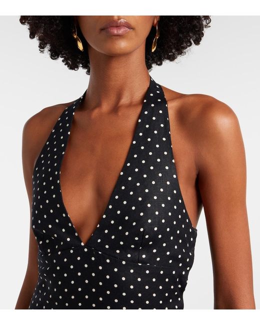 Faithfull The Brand Black La Cala Polka-Dot Halterneck Linen Midi Dress
