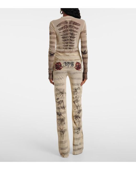 Jean Paul Gaultier Natural Striped Printed Mesh Top