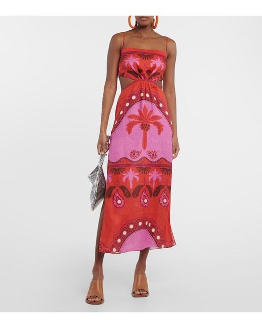 Vestido midi de lino estampado Johanna Ortiz de color Red