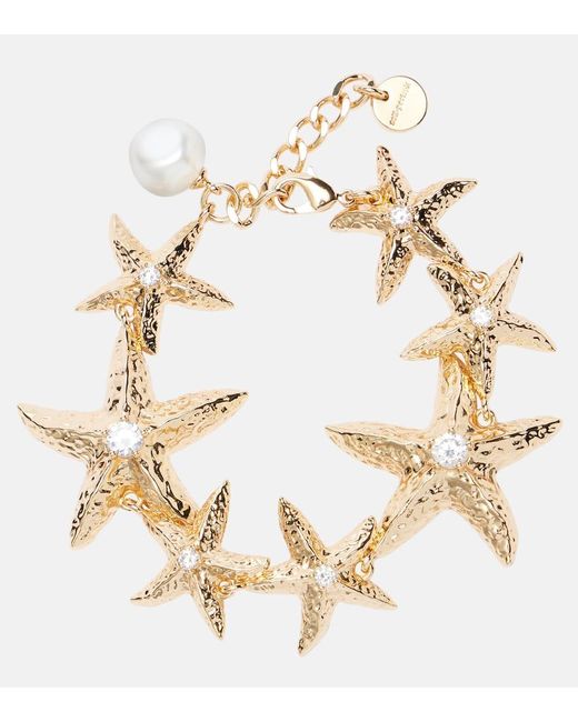 Self-Portrait Metallic Armband Mit Zierperlen, 18Kt Vergoldet