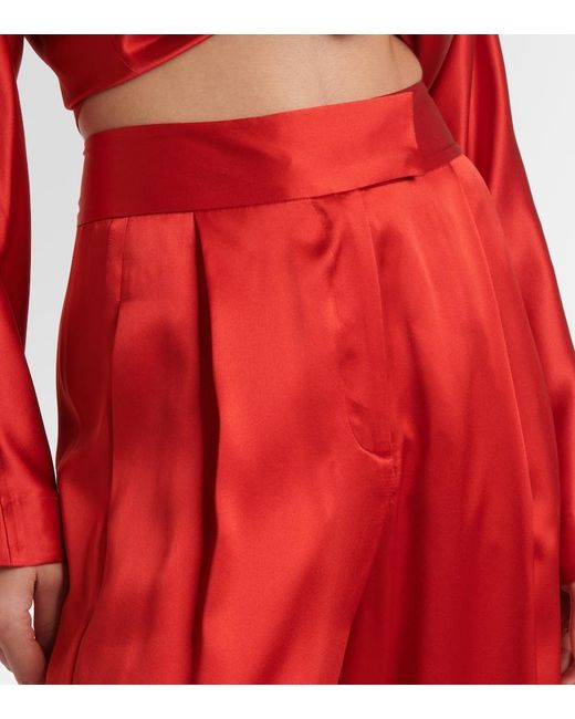 The Sei Red High-Rise Silk Satin Wide-Leg Pants