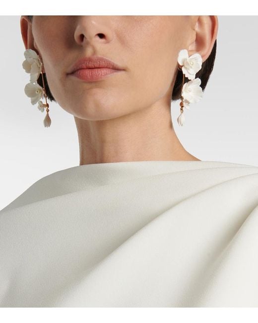 Jennifer Behr White Mariam Floral Drop Earrings