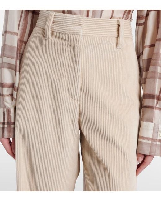 Brunello Cucinelli Natural Cotton Corduroy Wide-Leg Pants