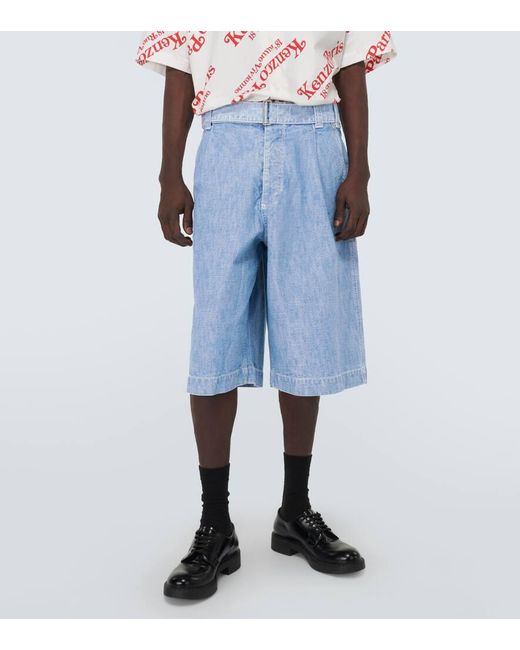 KENZO Blue Oversized Pleated Denim Cargo Shorts for men