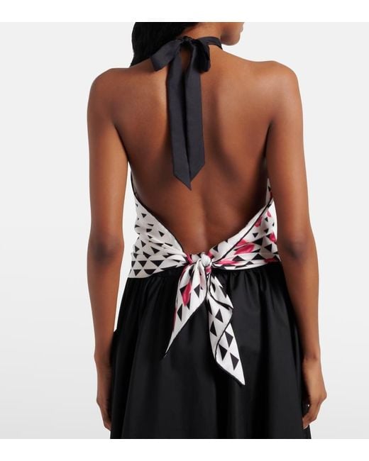 Prada White Printed Silk Twill Halterneck Top