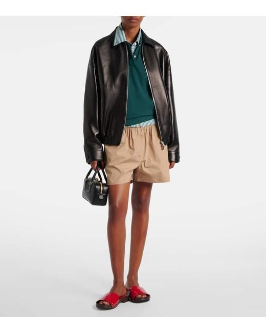 Veste En Cuir A Logo Miu Miu en coloris Black