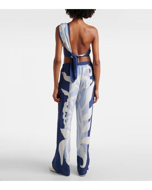 Sir Blue Sorrento Printed Silk Satin Wide-Leg Pants