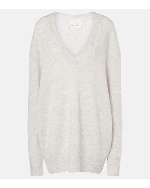 Isabel Marant White Larana Silk, Alpaca And Cashmere Sweater