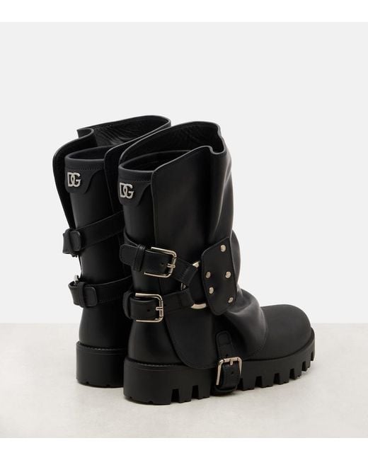 Dolce & Gabbana Black Leather Biker Boots