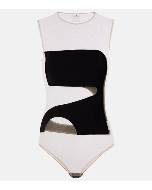 Courreges Black Satin And Tulle Bodysuit