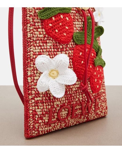 Loewe Red Paula's Ibiza Raffia Pouch With Strap