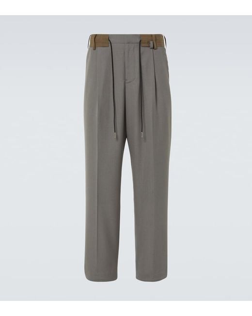 Sacai Gray Mid-Rise Wide-Leg Pants for men