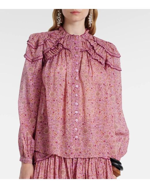 Isabel Marant Pink Christa Printed Ruffled Cotton Blouse