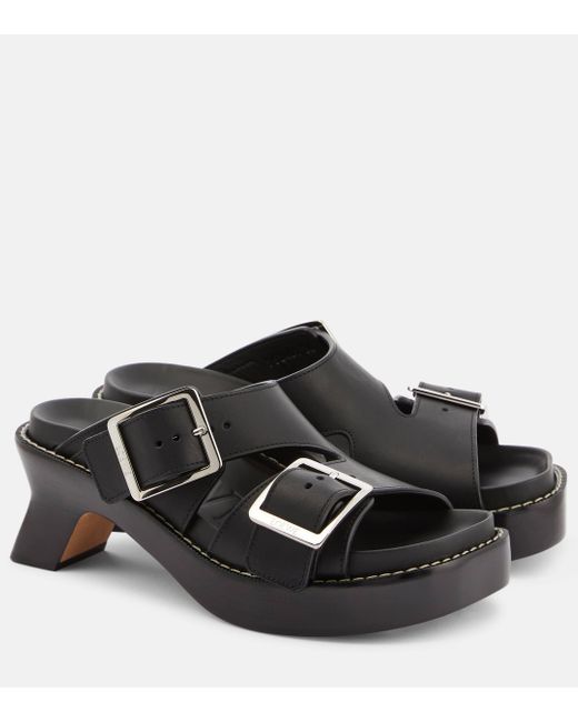 Loewe Black Leather Ease Sandals 70