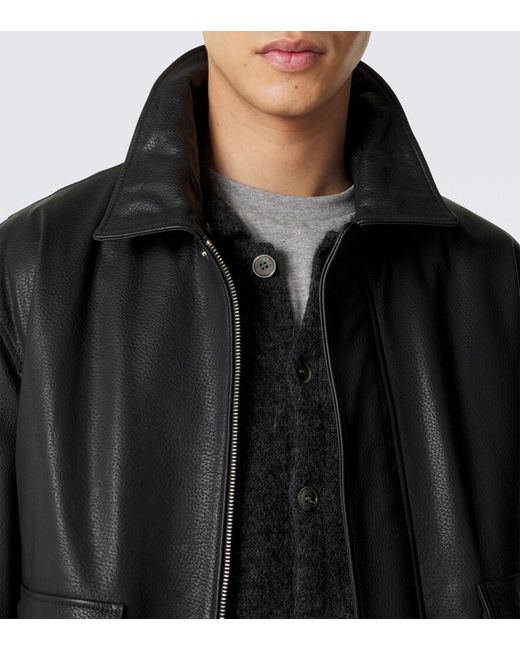 Arma Black Bari Teddy-Trimmed Leather Blouson Jacket for men