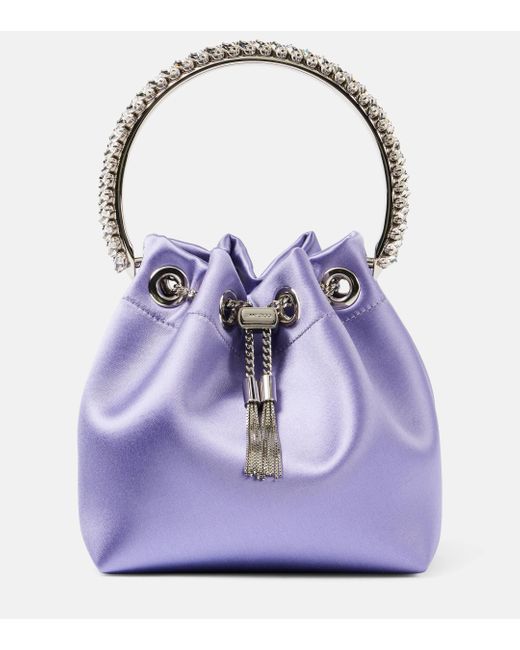 Jimmy Choo Purple Bon Bon Small Embellished Satin Bucket Bag
