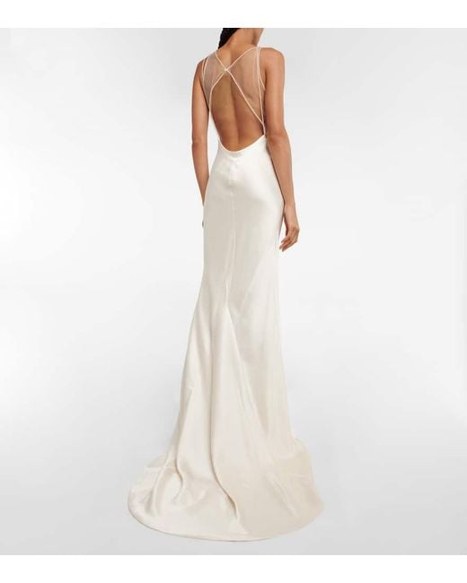 Maison Margiela White Mesh-detail Fishtail Gown Dress