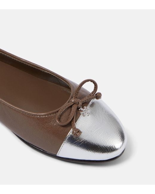 Tory Burch Brown Cap-toe Leather Ballet Flats