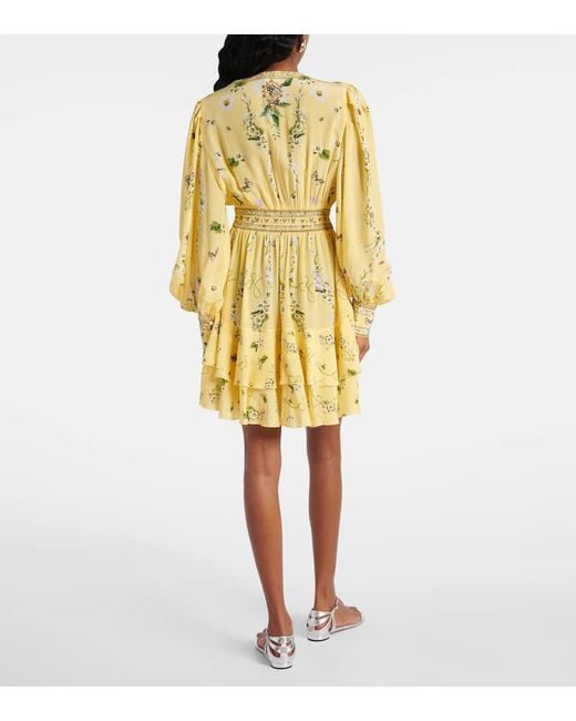 Camilla Yellow Floral Silk Crepe Minidress