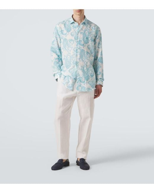 Etro Blue Paisley Linen Shirt for men