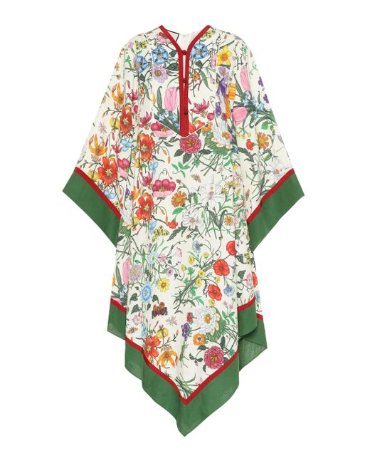 Gucci Multicolor Floral-print Linen Twill Caftan Dress