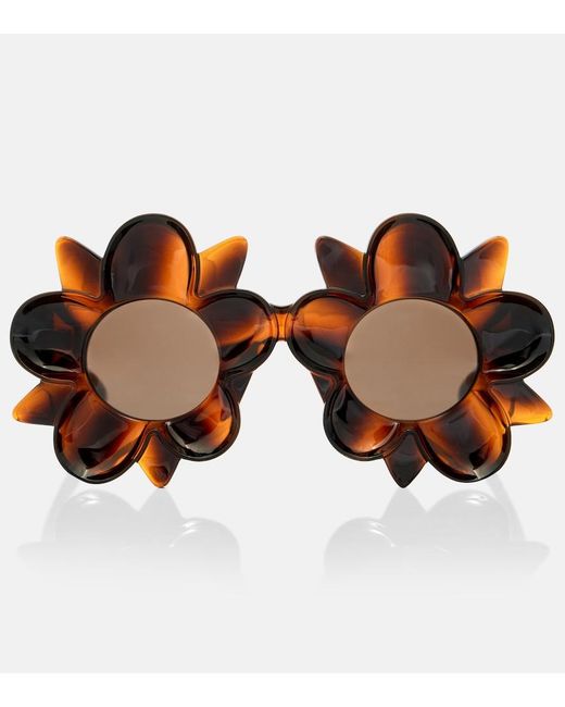 Bottega Veneta Brown Peggy Flower Round Sunglasses
