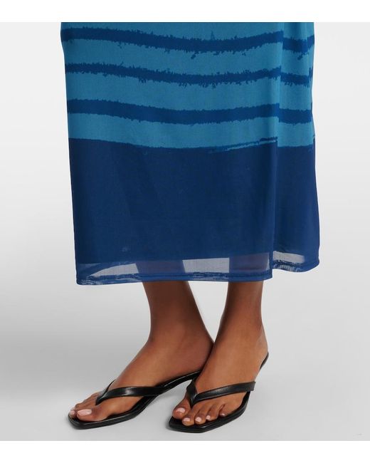 Sir Green Draped Printed Mesh Maxi Dress