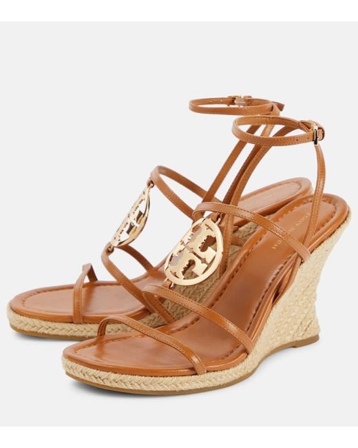Tory Burch Brown Capri Miller Leather Espadrille Wedges