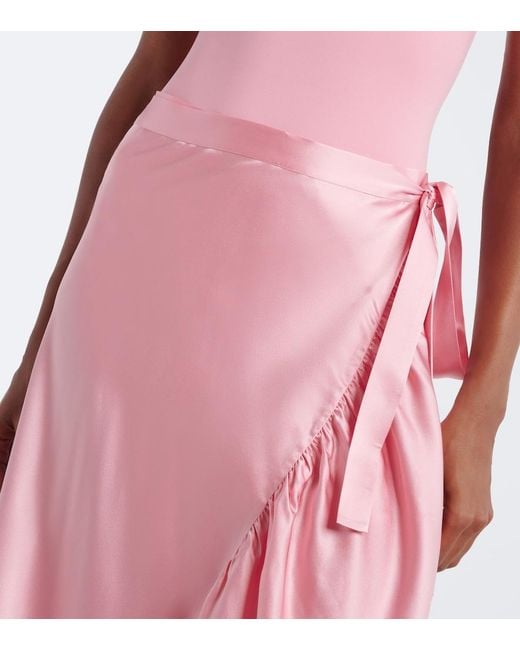 Eres Pink Conversion Silk Satin Midi Skirt