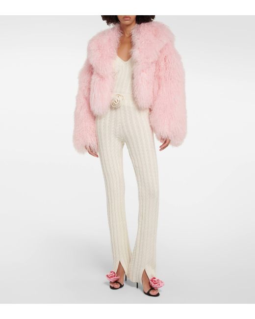 Magda Butrym Pink Cropped Shearling Jacket