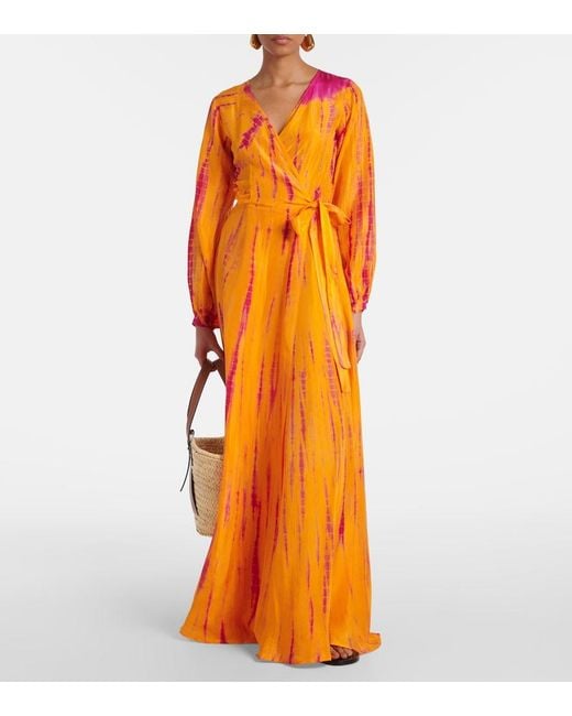Anna Kosturova Orange Tie-Dye Silk Wrap Dress
