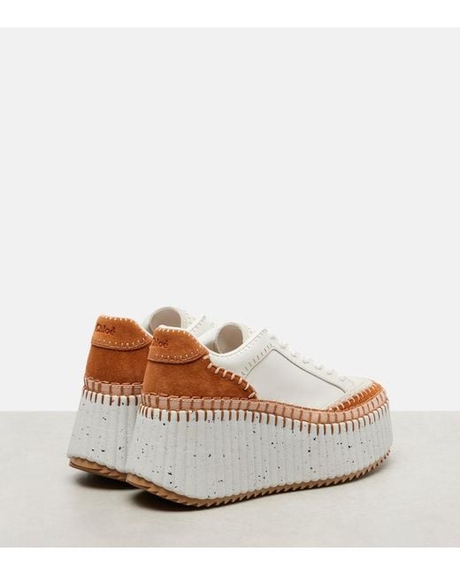 Chloé White Plateau-Sneakers Aus Leder