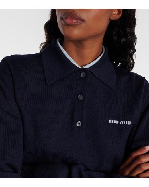 Miu Miu Blue Virgin Wool Polo Sweater