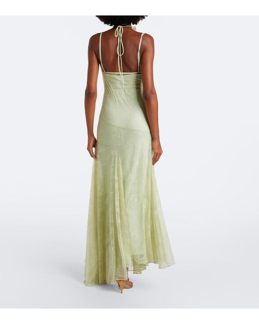De La Vali Green Calima Lace Maxi Dress